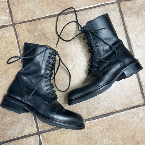 ANN DEMEULEMEESTER | Black Leather Combat Boots Size: 38 - Picture 2 of 10